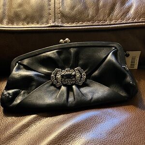 Cole Haan Black Leather Clutch with Decorative Clasp